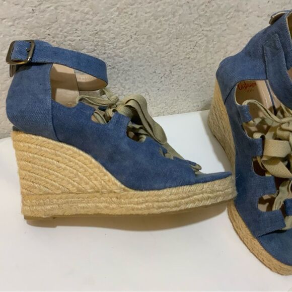 Castaner Leather lace up Denim look platform Wedge Espadrille Sandals 39 - Picture 5 of 16